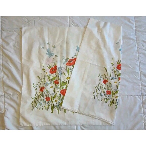 Vintage Morgan Jones Muslin Pillowcase Boho Poppies Daisies Yellow Butterflies - Picture 4 of 6
